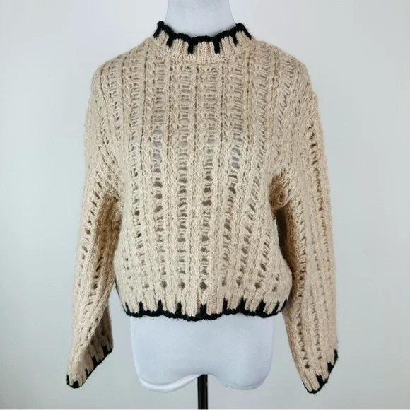 MANGO Contrast Trim Wool Blend Sweater Size Small - Picture 3 of 9